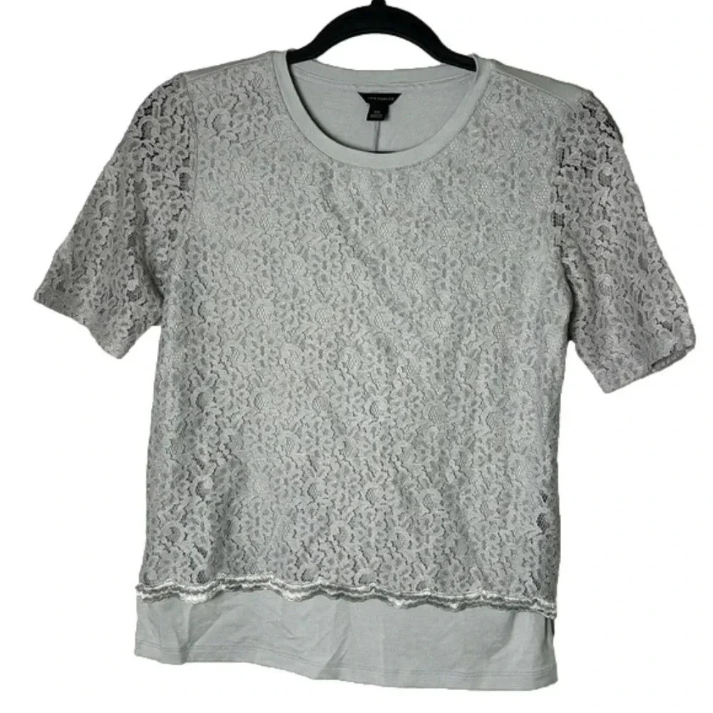 NWT Ann Taylor Lace Overlay Short Sleeve Top